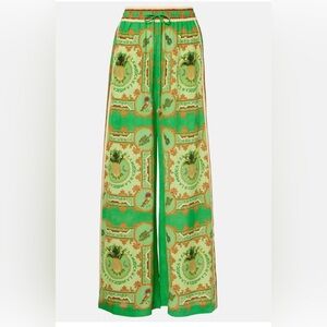 Alemais La Musica Green and Gold Patterned Wide Leg Pants